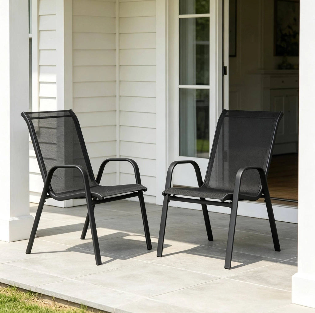 Sedie da giardino impilabili con schienale alto; 55 x 92 x 65 cm; metallo e poliestere; grigio scuro