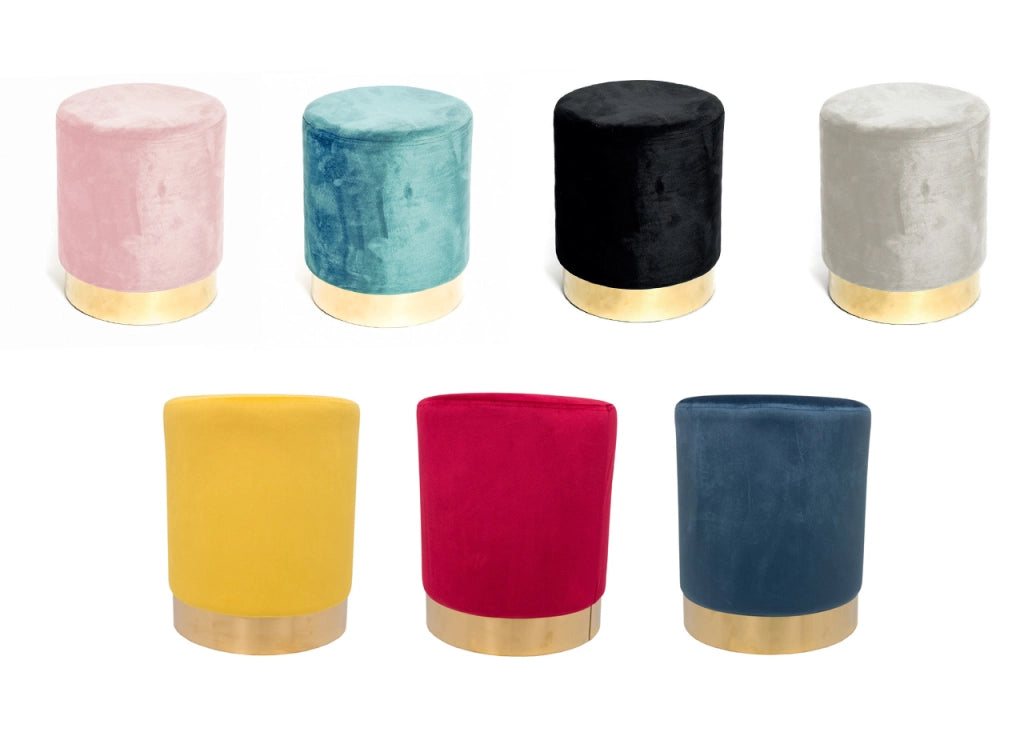 Pouf Salotto/Camera Rotondo Imbottito Modello Cilindro Velvet In Tinta Unita - Pouf - Blu