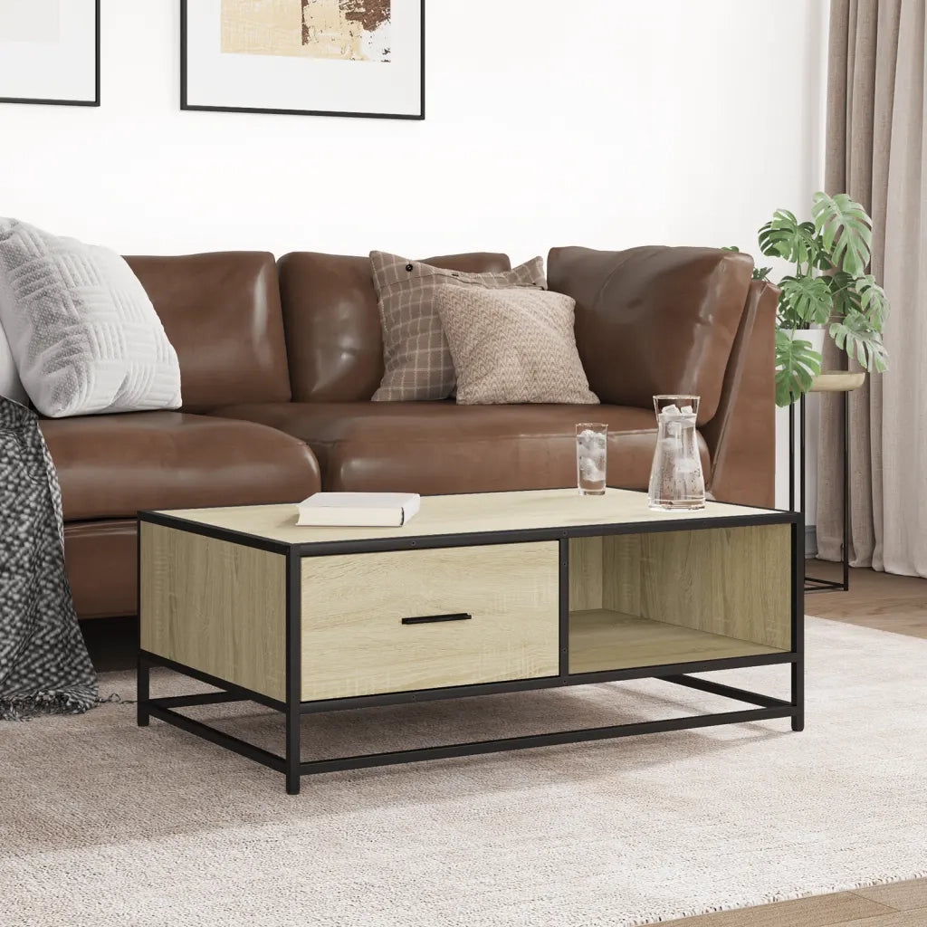 Tavolino da salotto | Tavolino da caff¨¨ | Tavolino da Soggiorno Rovere Sonoma 90x57x35 cm Legno Multistrato e Metallo