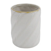 Trade Shop - Bicchiere Porta Spazzolini Ceramica Rigato Obbliquo Bianco Bordo Oro Arredo Bagno 87799 -