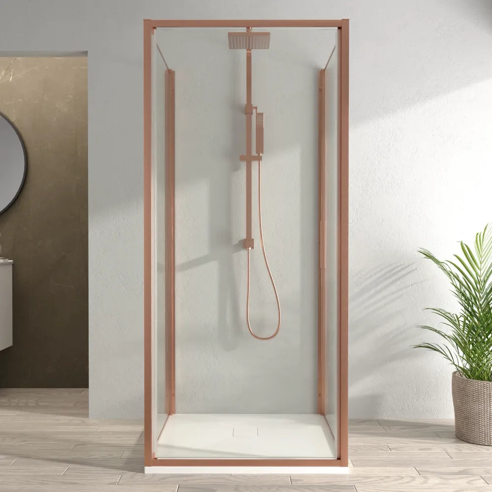Box doccia 3 lati 80x80x80cm con porta a battente profili rame spazzolato vetro 6mm trasparente anticalcare h190| Portofino