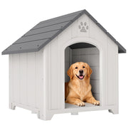 Casetta per Cani Esterna Grandi in Plastica con 2 Finestre e Base Sollevata ¨C Minimal ¨C Grigio