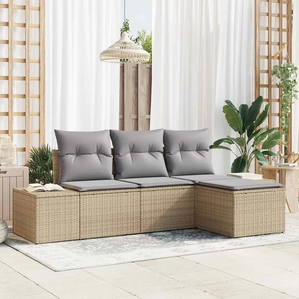 Set Divano da Giardino 4 pcs Beige e Grigio Chiaro polyrattan 3355679