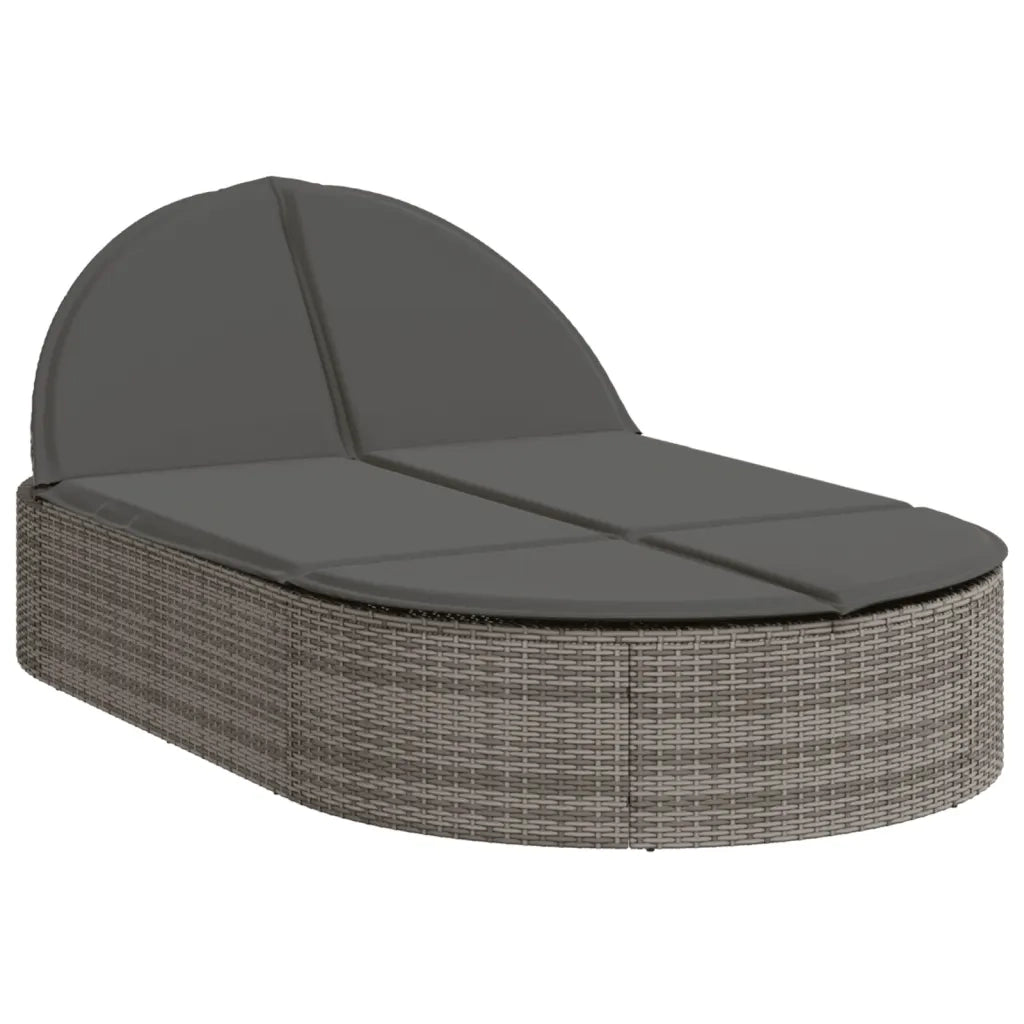 Lettino Prendisole | Sdraio da giardino | Lettino da sole Doppio con Cuscini Grigio in Polyrattan