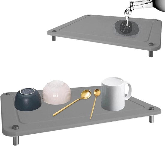 Mat di asciugatura per servizio rapido e assorbente - Grigio - Mat di asciugatura per cucina con piedi in acciaio inossidabile