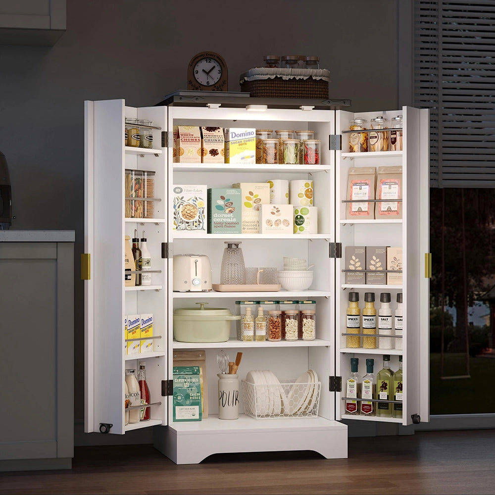 Pensile Cucina 120x60.5x40cm - Xylo - Luci LED Sensore e Mensola Spezie, Bianco