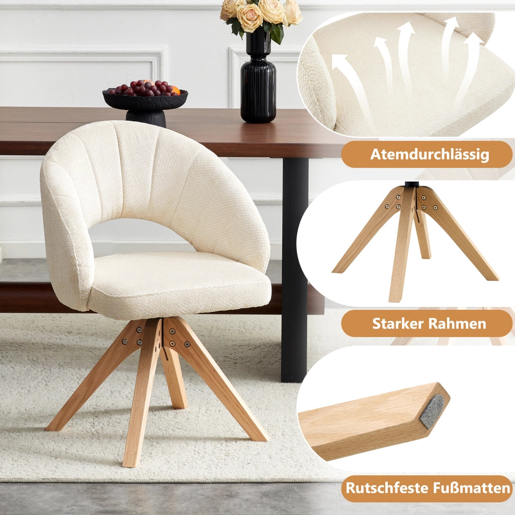 SEDIA Girevole 360° Set da 2 pezzi Tessuto bianco Legno massello 84 cm