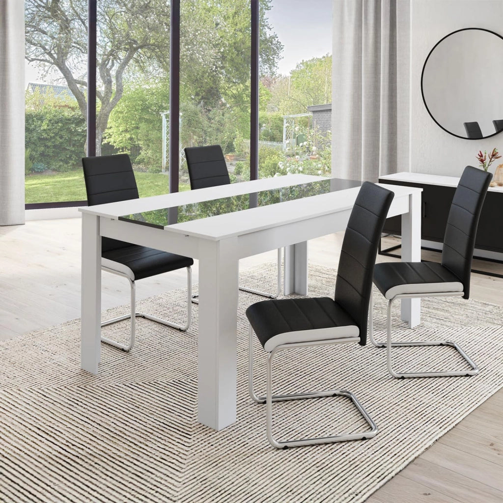 Set di 4 sedie da pranzo nere con fascia bianca per la sala da pranzo MIA