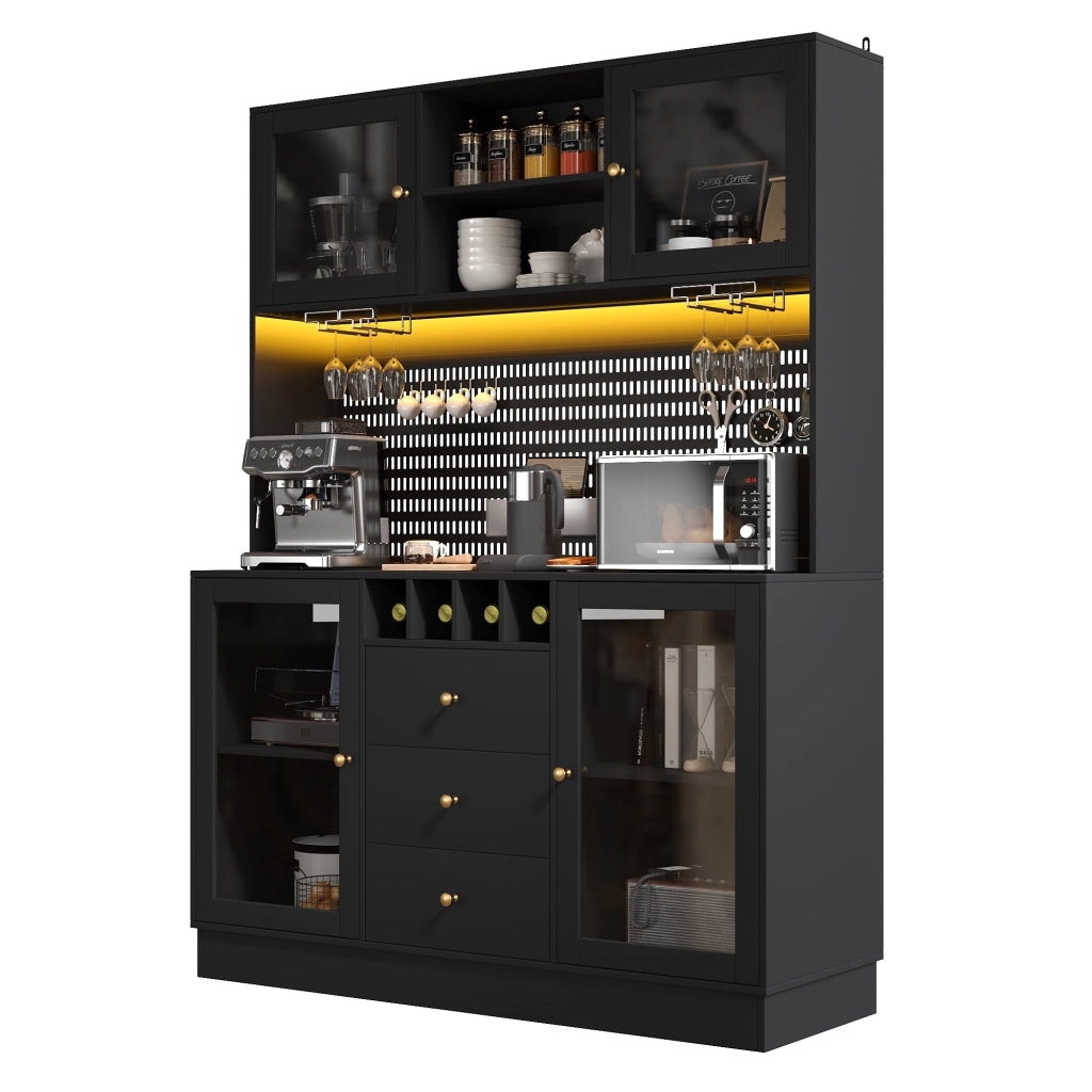 Mobile Colonna Cucina/Soggiorno con LED, Portabottiglie e Ripiani ¨C MINIMAL ¨C Nero