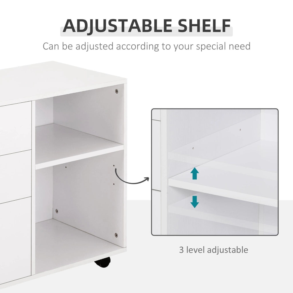 Mobile 3 Cassetti 2 Ripiani 80x40x65 cm con Ruote in Truciolare Bianco