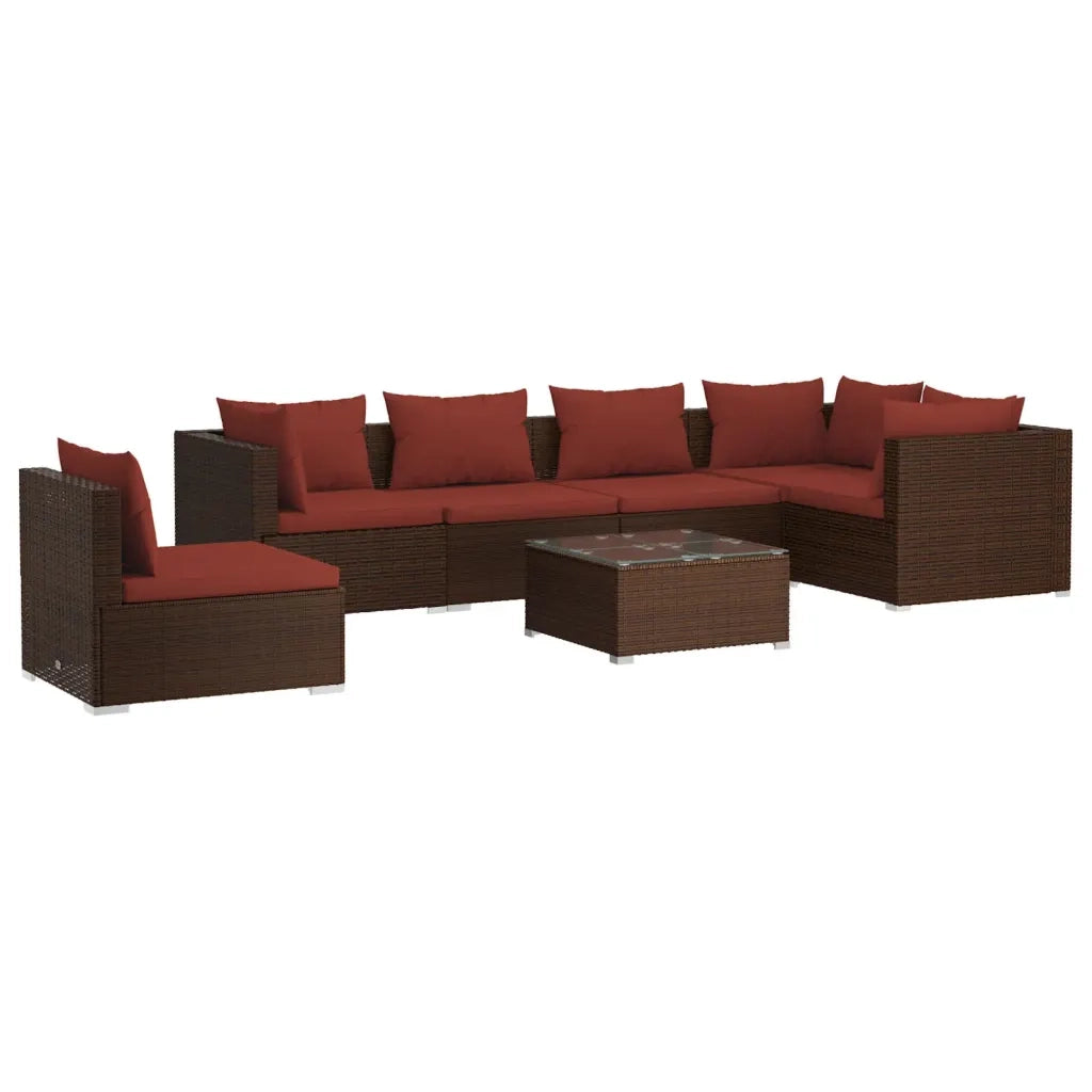 Set Divani da Giardino 7 pz con Cuscini in Polyrattan Marrone cod mxl 39037