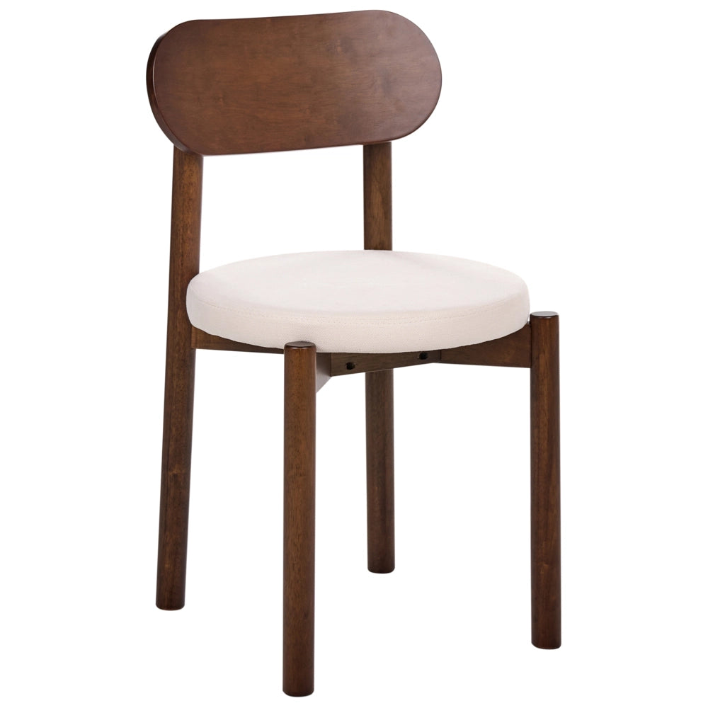 Set di 2 sedie da pranzo con seduta in tessuto e struttura in legno, senza braccioli marrone e beige chiaro stile scandinavo
