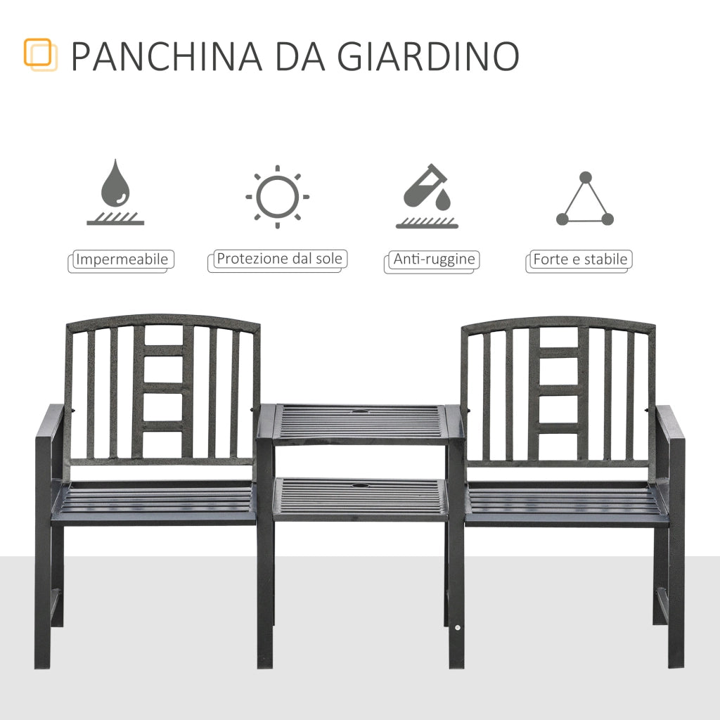Panchina da Giardino con Tavolino 2 Posti ¨C zephmum ¨C Nero 165x56x85.5cm