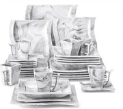 Set di Cucina Completo per 6 Persone - 30 Pezzi - Set di Cucina in Ceramica - Set di Tavola - Piatti per Pranzo - Piatti per Dessert - Piatti per Zuppa - Piatti e Scodelle - Bianco - Marmo