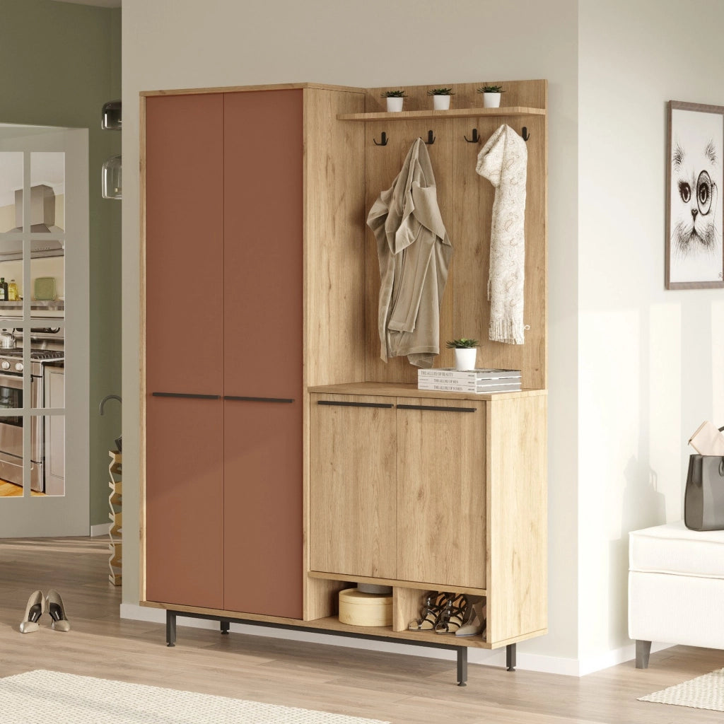 Tignale, Mobile da Ingresso Appendiabiti, 147x36x196h cm Marrone Terracotta