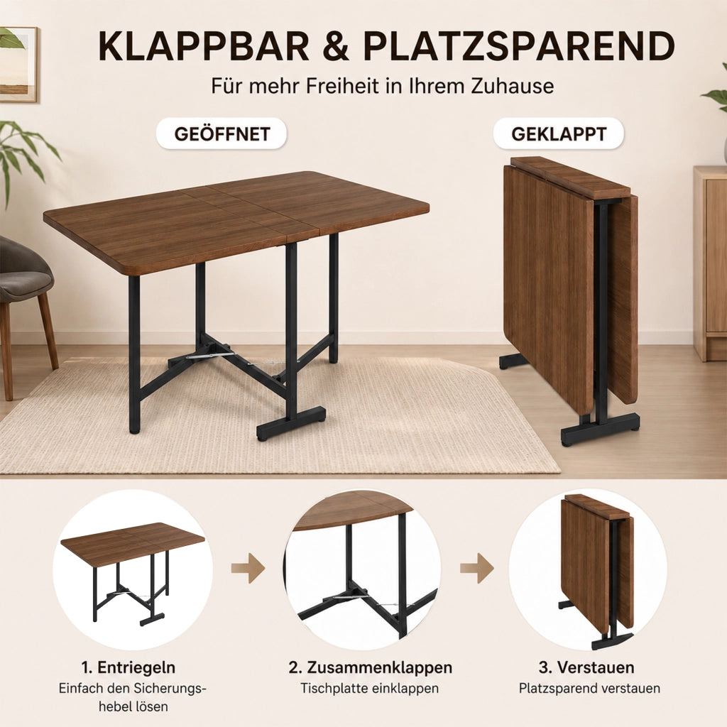 TAVOLO Allungabile e Pieghevole 120x80 cm MDF Colore Noce