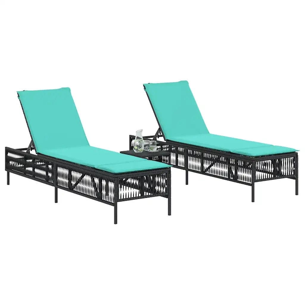 Lettini prendisole 2 pz con Tavolino in Polyrattan Nero 4002754