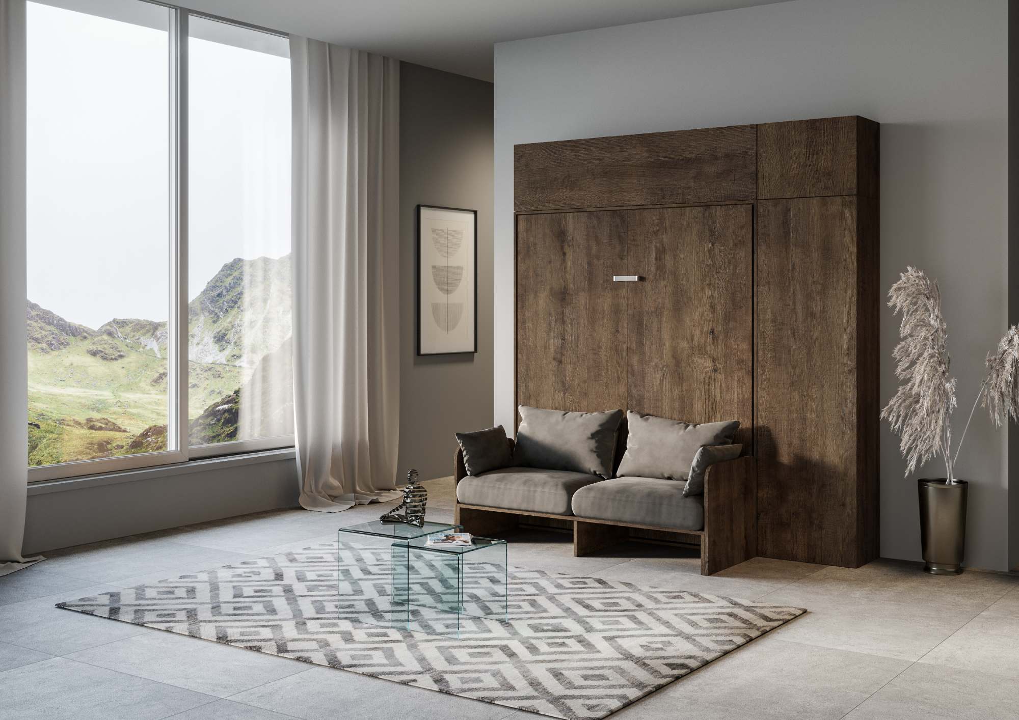 Letto Matrimoniale a Scomparsa Salvaspazio con Sofà Kentaro H250 cm Marrone