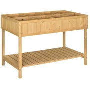 Fioriera Rialzata con Ripiano, 8 Compartimenti e Inserti per l'irrigazione, Legno di Abete, 110L x 46l x 76H cm, Legno Naturale