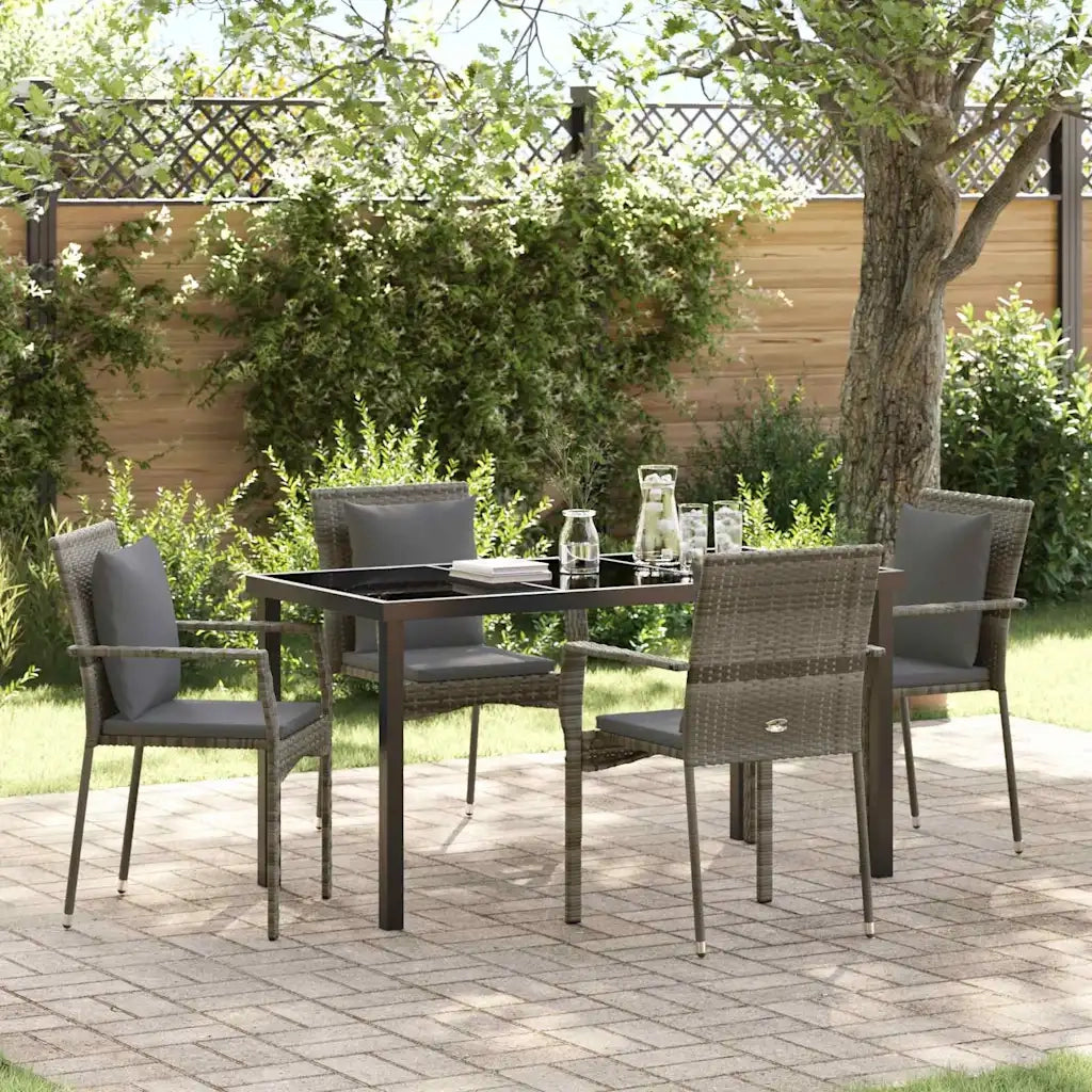Set da Pranzo per Giardino con cuscino 5 pcs Grigio polyrattan 3380087
