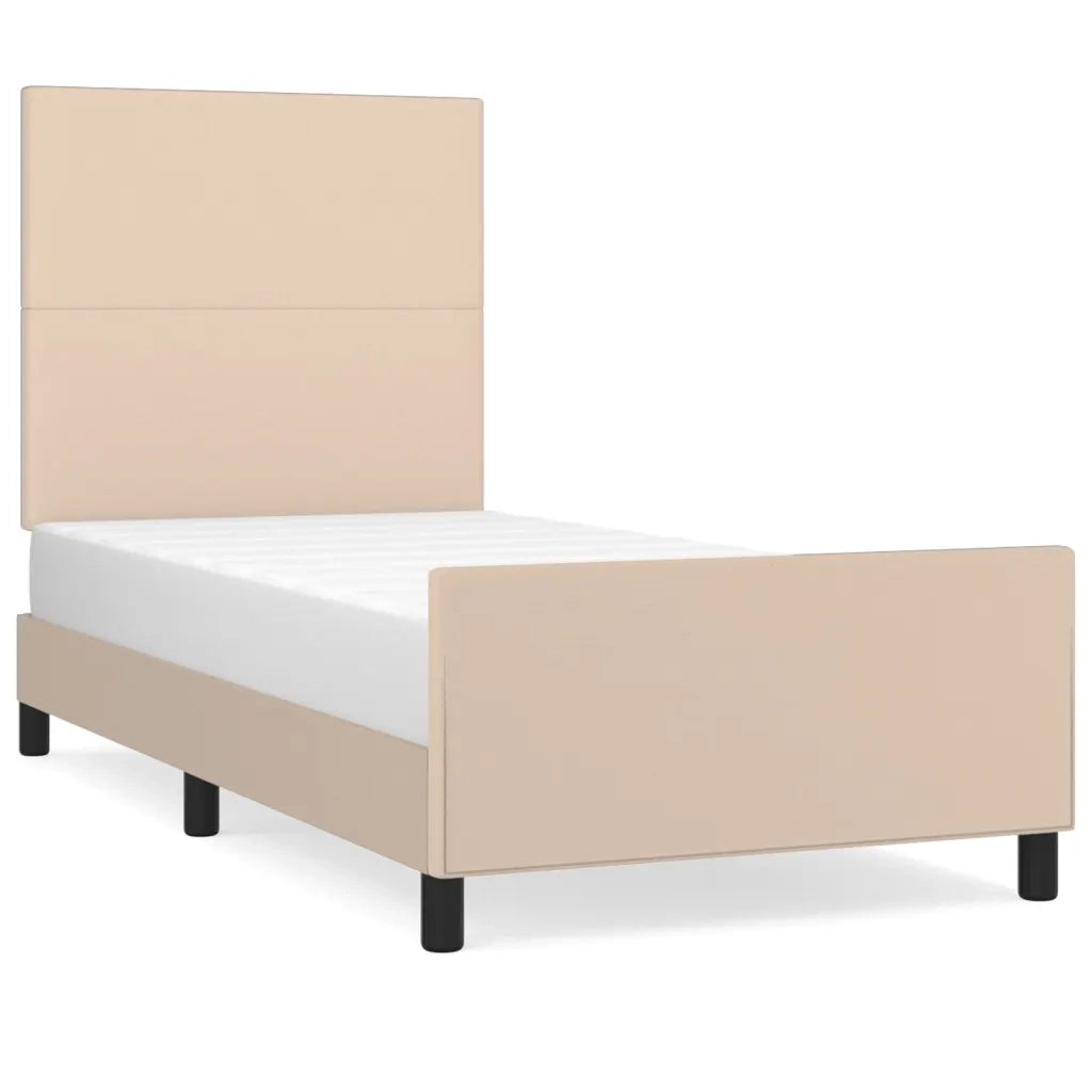 Giroletto con Testiera-Struttura Letto con testiera Cappuccino 100x200 cm in Similpelle