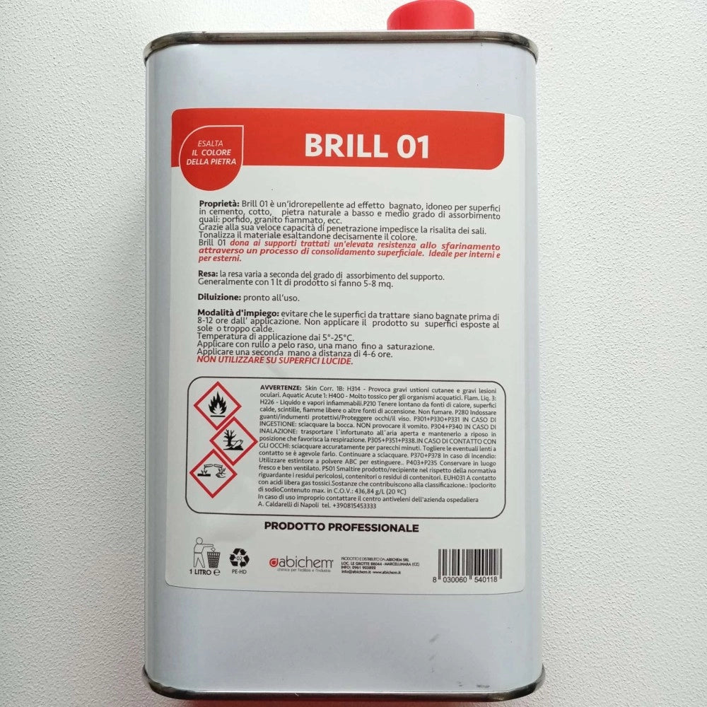 Abichem 1lt brill 01 idrorepellente ad effetto bagnato per cotto pietre naturali e manufatti in cemento