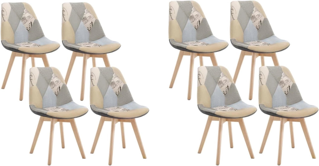 Set di 8 sedie da pranzo Sedia da Scrivania con Schienale Rivestito in Tessuto di Lino Patchwork Gambe Legno Moderno BH29pw-8