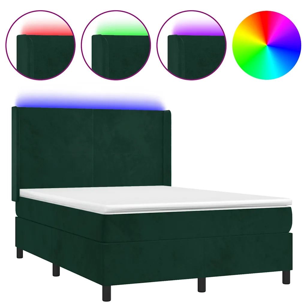 Letto a Molle con Materasso e LED Verde Scuro 140x200cm Vellutocod mxl 123362