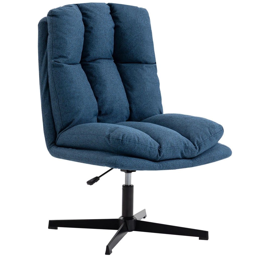 Poltrona Girevole 360¡ã ¨C Xylo ¨C Tessuto Lino Blu Scuro Base Metallo Altezza Regolabile
