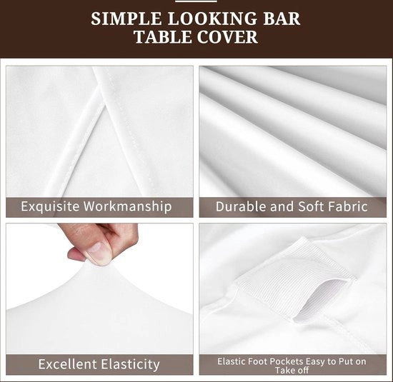 Set di 6 tavole di copertura per bistro tavolo in spandex, Ø 80-85 cm, con rinforzo nelle zone di appoggio per matrimoni, compleanni, ricevimenti, tavolate e bistro tavoli (80 x 110 cm, bianco)