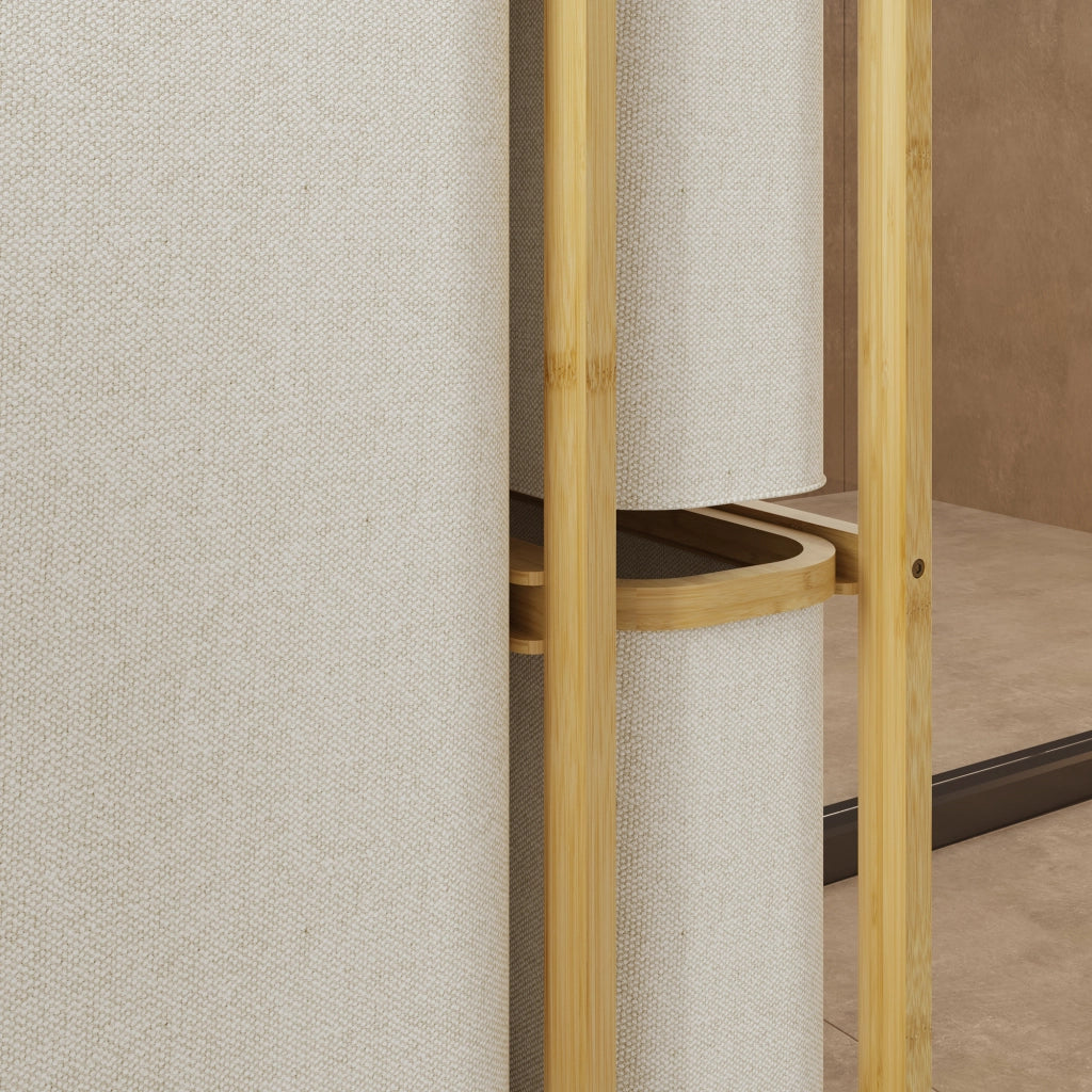 Mobile Portabiancheria Evenes in Bambù e 3 Sacchi Estraibili 70,5 x 49,5 x 33 cm Beige [en.casa]