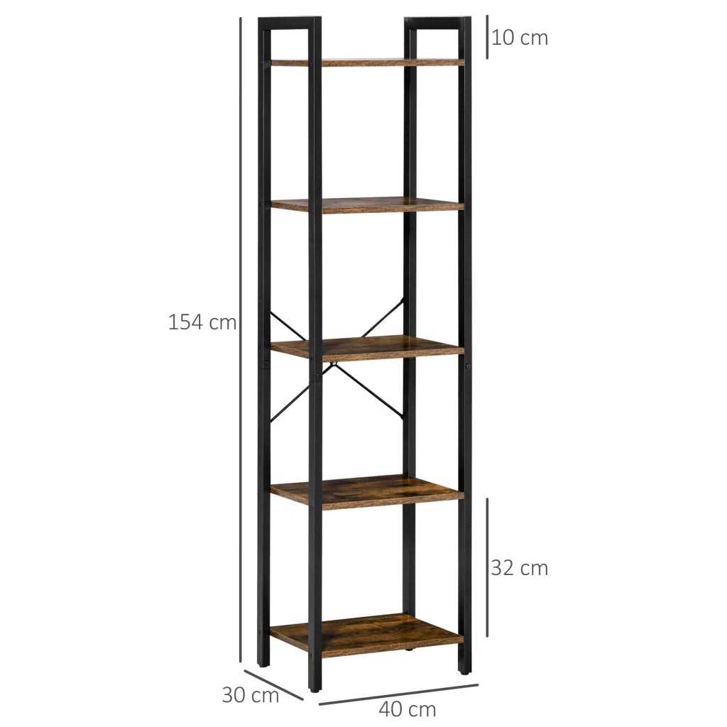 EasyComfort Libreria Stile Industriale a 5 Scaffali in Legno e Acciaio, 40x30x154cm, Marrone Rustico