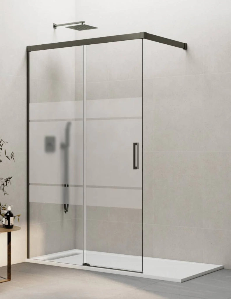 Porta doccia scorrevole 1+1 THALASSA (BASIC) walk-in 85 cm Profilo Titanio vetro serigrafato