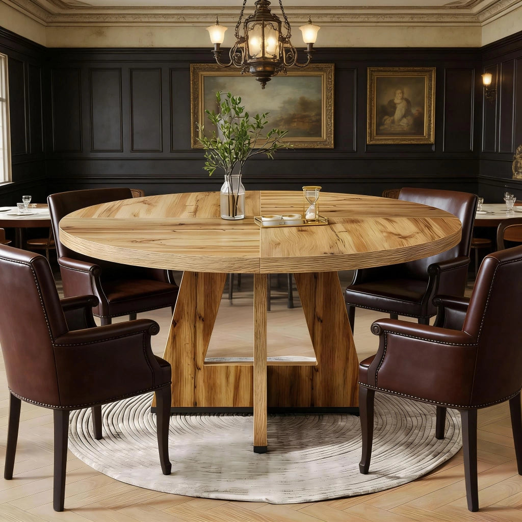 Tavolo da pranzo rotondo stile farmhouse Ø120 cm, in legno ingegnerizzato, colore naturale