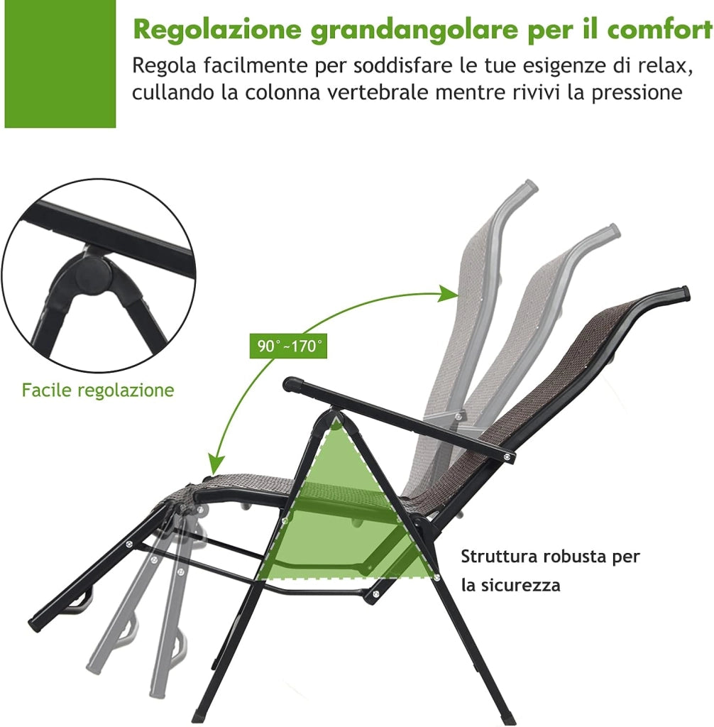Sedie Pieghevoli e Reclinabili in Rattan, Chaise Longue Portatile con Schienale Regolabile, Sedia a Sdraio da Esterno con Braccioli Ampi, Struttura in Acciaio, per Interno ed Esterno (1)