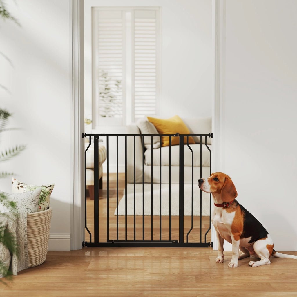 Cancelletto di Sicurezza per Cani Estensibile 75-95 cm in Acciaio e ABS, 75-95x76 cm, Nero