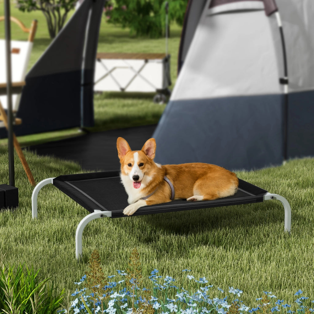Lettino per Cani Rialzato ¨C Zephmum ¨C Nero e Argento, Metallo e Tessuto, 90x65x20