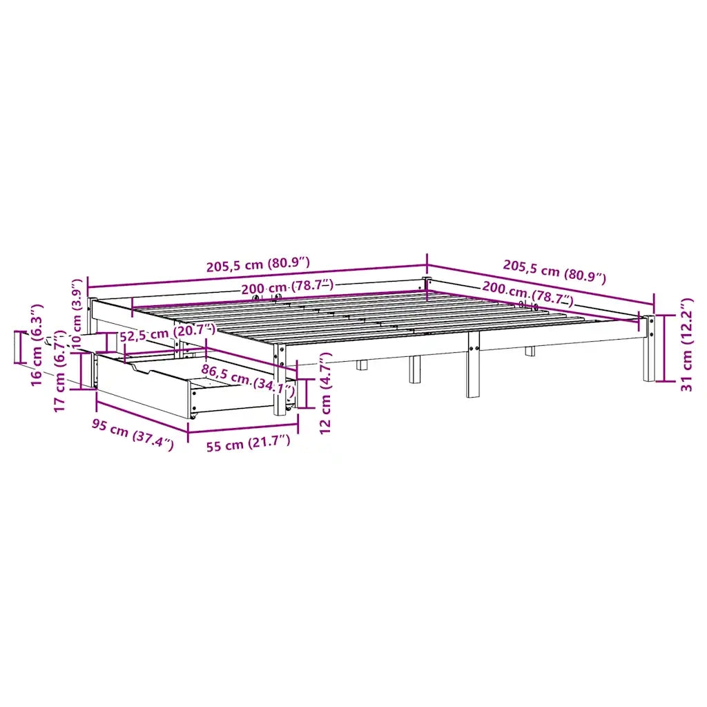 Letto matrimoniale | Letto per adulti | Giroletto senza Materasso Bianco 200x200 cm Legno Massello Pino