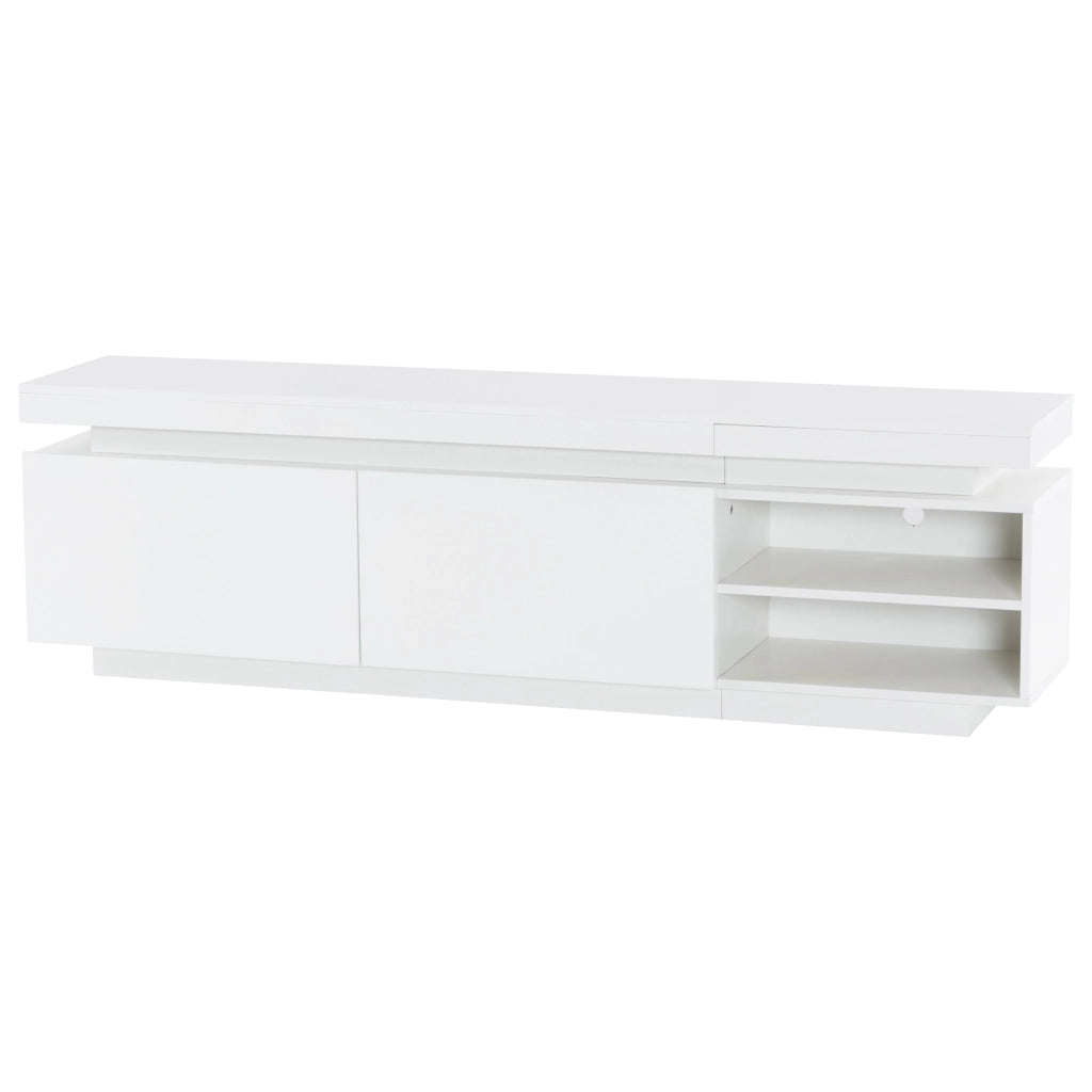 Mobile TV moderno con LED e vani contenitore; 170x35x50 cm; bianco lucido