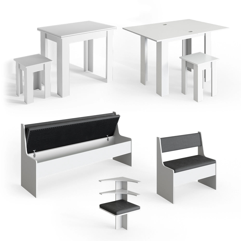 Vicco Gruppo panca ad angolo Bianco 210 x 41.5 cm con tavolo