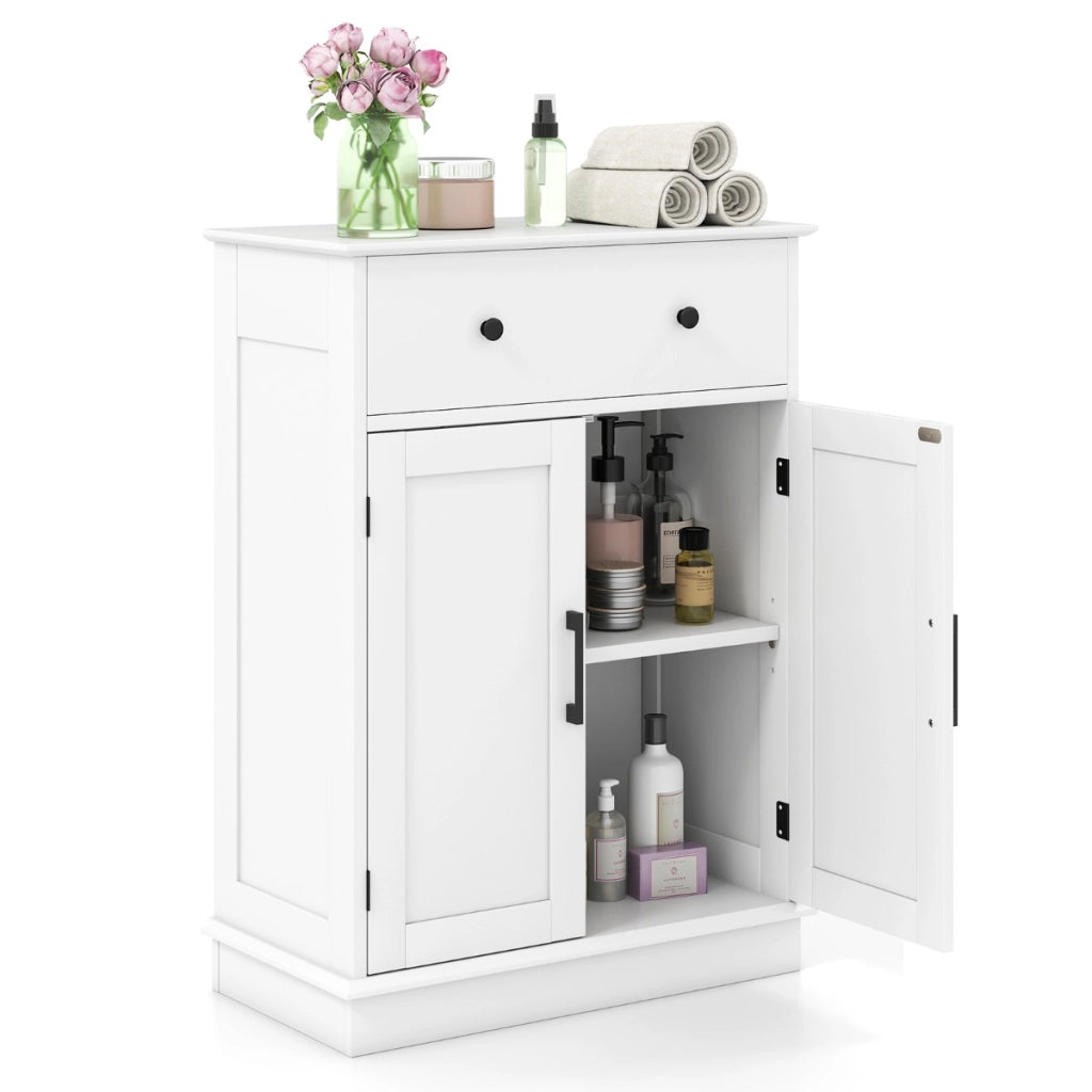 Buffet moderno con cassetto e ripiano regolabile da caff¨¨ per cucina-Armadio da pavimento per bagno con ante Bianco