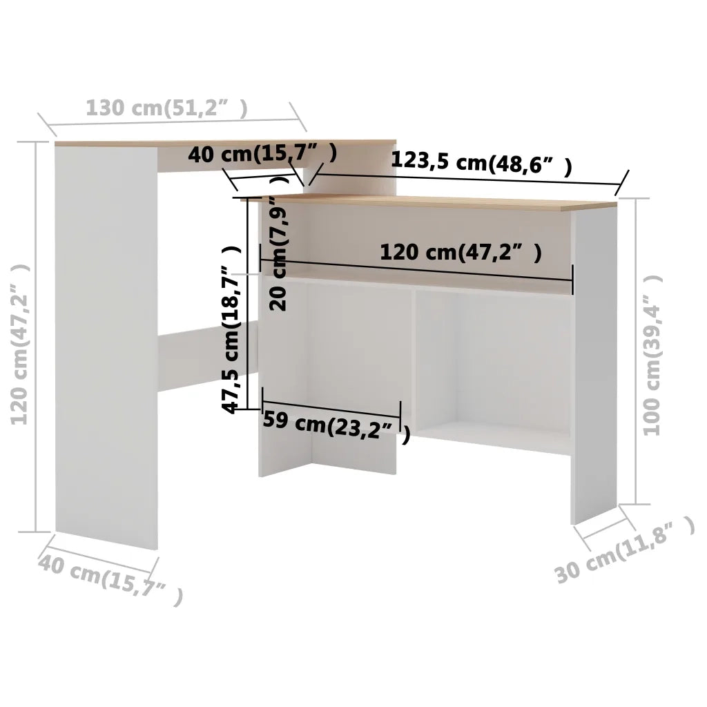 Tavolo da Bar a 2 Livelli Bianco e Rovere 130x40x120 cm cod mxl 77920