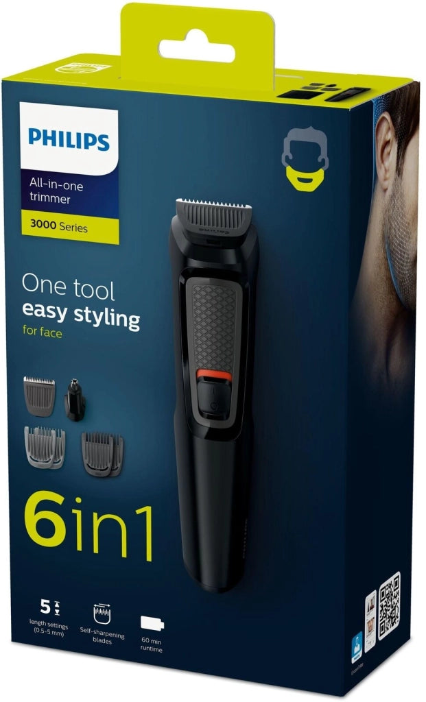 Philips MULTIGROOM Series 3000 rifinitore all-in-one 6 in 1 con 6 accessori per barba e naso MG3710/15