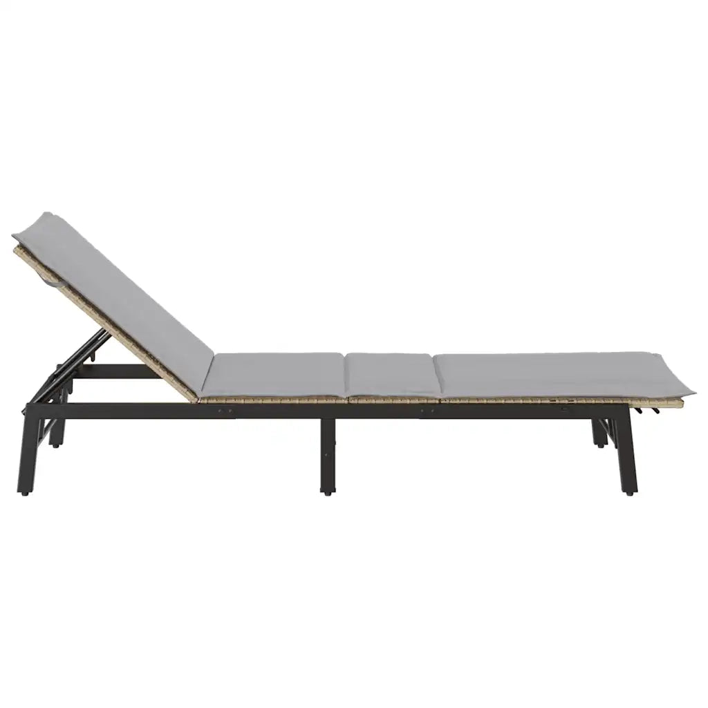 Lettino Prendisole | Sdraio da giardino | Lettino da sole con Cuscini Beige in Polyrattan
