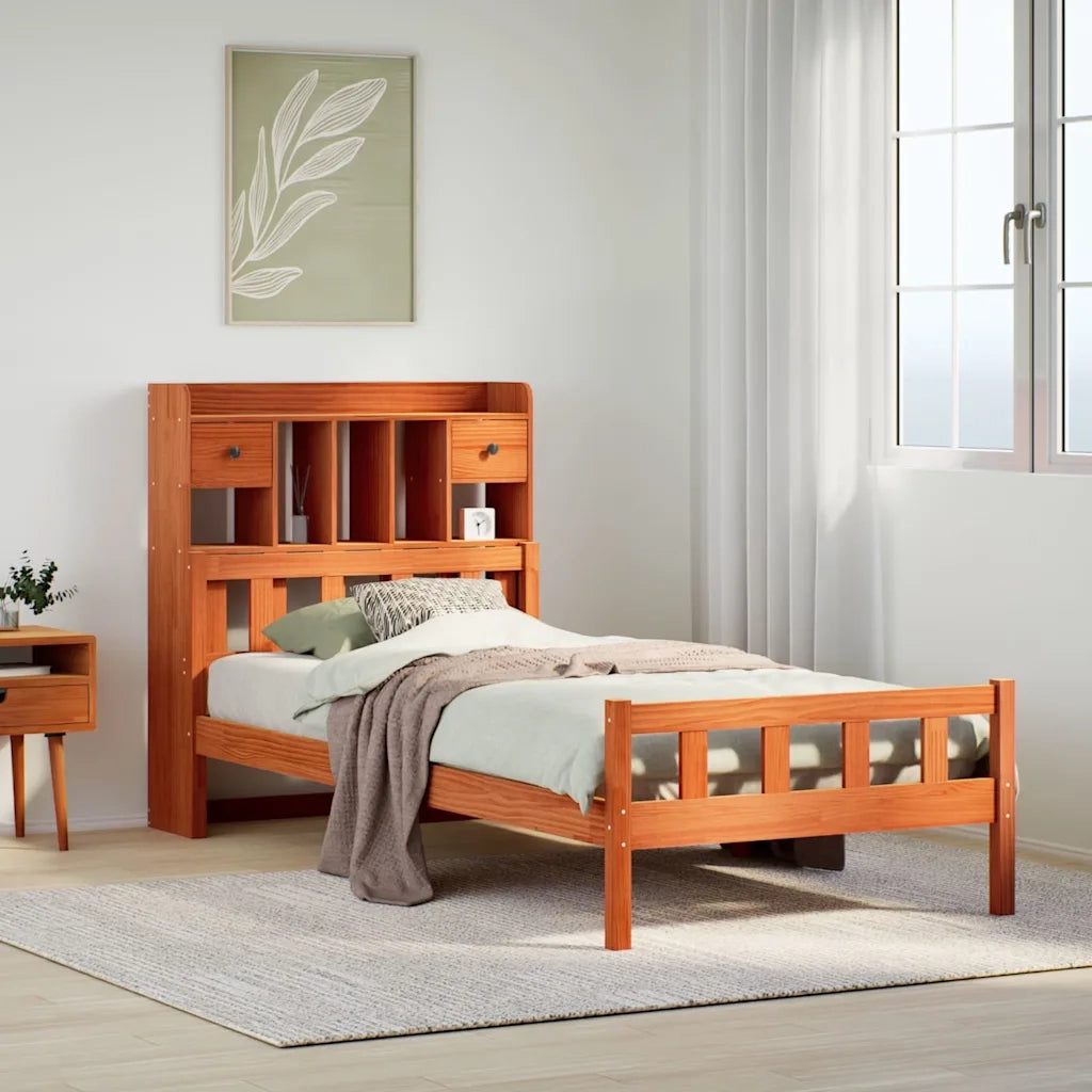 Letto Libreria senza Materasso Marrone Cera 75x190 cm in Pino 3322182