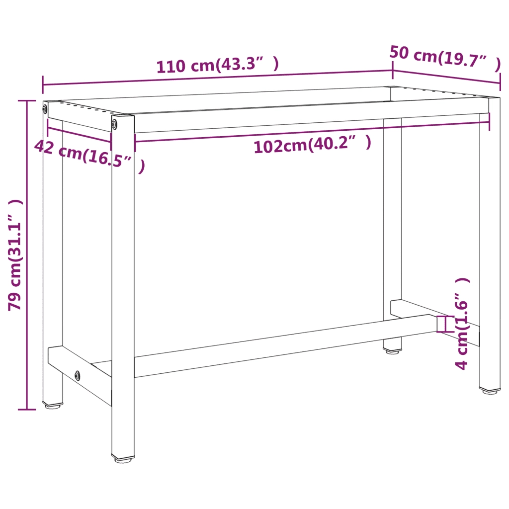 Telaio Banco da Lavoro Nero e Rosso Opaco 110x50x79 cm Metallo CFW9004527