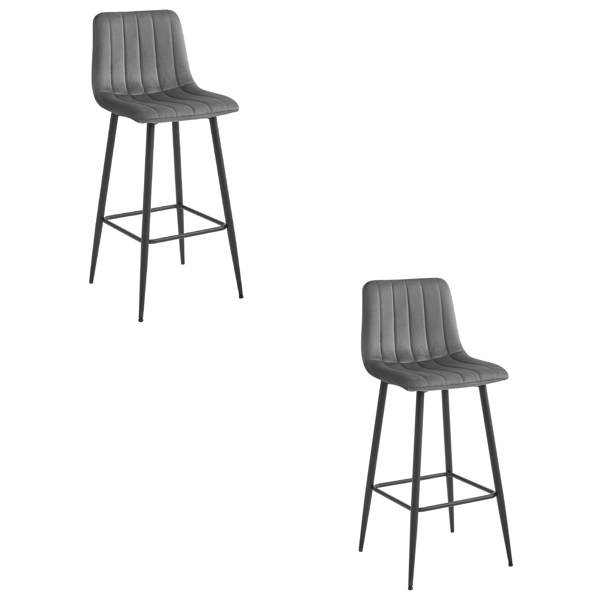 Sgabello Valora POZZA in velluto grigio scuro con gambe nere per cucina x2