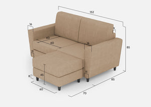 Divano 2 Posti con Pouf 172x145x85 cm Yasel in Tessuto Beige