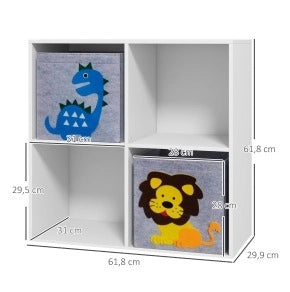 Libreria per bambini bianca in legno con 4 vani e 2 cassetti