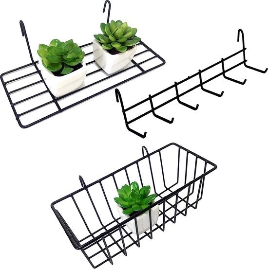 Accessori, upgrade per rastrelliera, nero, rastrelliera a maglia, supporto da appendere, lista di aggancio, utilizzato per rastrelliera a maglia, rastrelliera, accessori, 3 pezzi, nero, multifunzionale